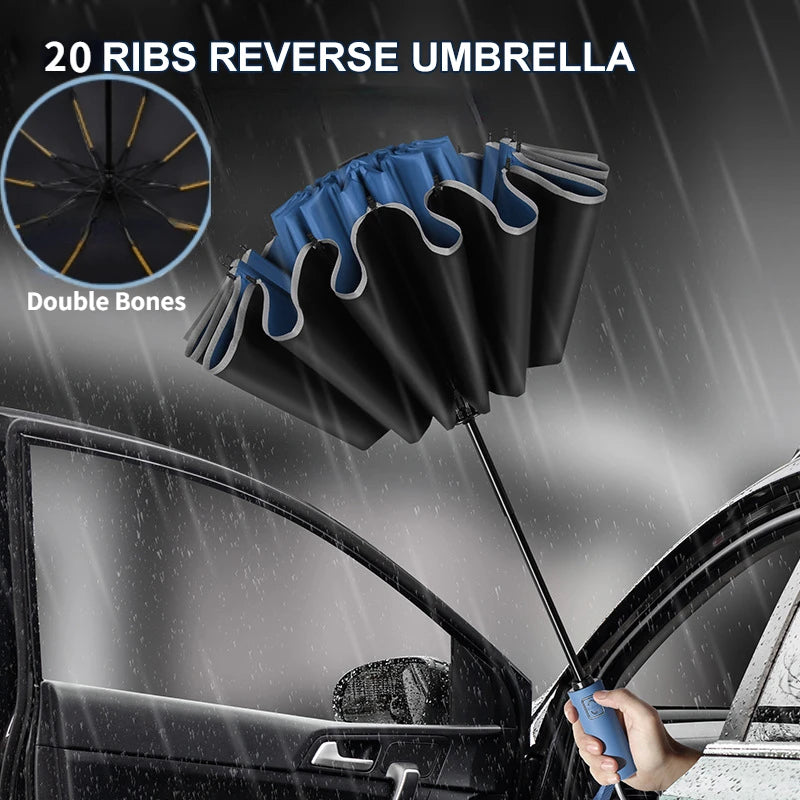 Homens Mulheres Guarda-chuva dobrável reverso totalmente automático com faixa refletiva à prova de vento UV Guarda-chuvas