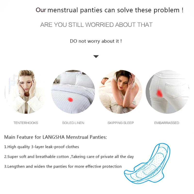 Calcinha menstrual à prova de vazamento - 3 peças