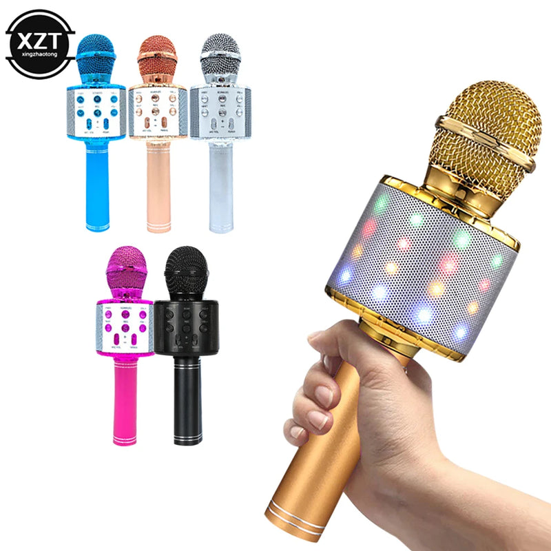Novo microfone de karaokê sem fio bluetooth portátil alto-falante portátil casa ktv player com luz led função de gravação infantil